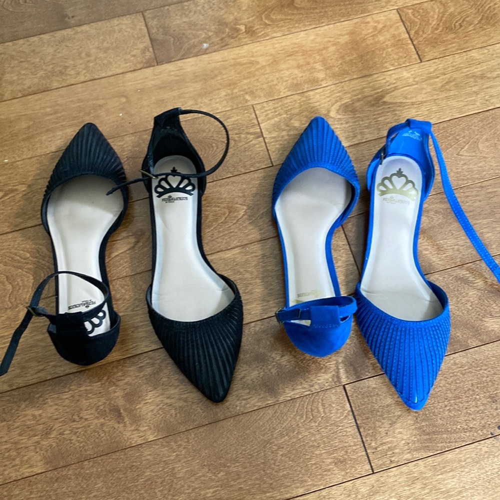 Black & royal blue dress ankle strap flats